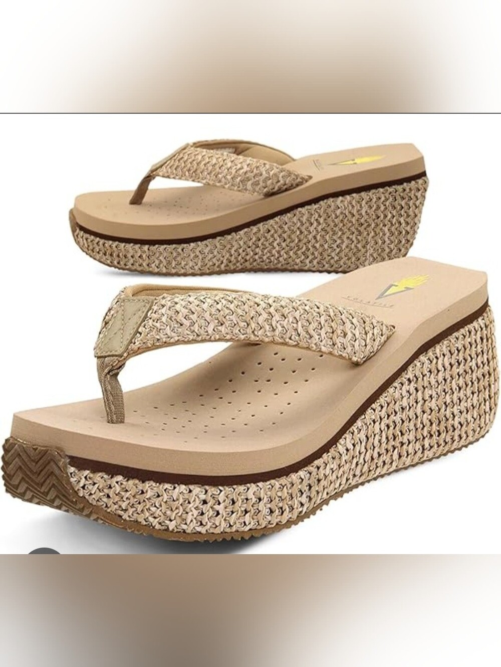 Volatile Beige Woven Platform Flip Flops